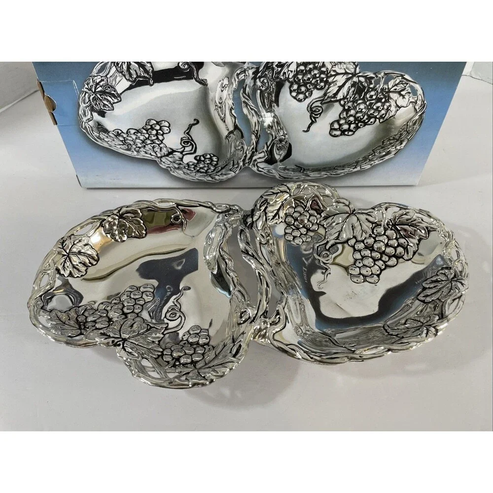 Silver Plated Grape Double Heart Dish Godinger Silver Art Serving Tray Snacks